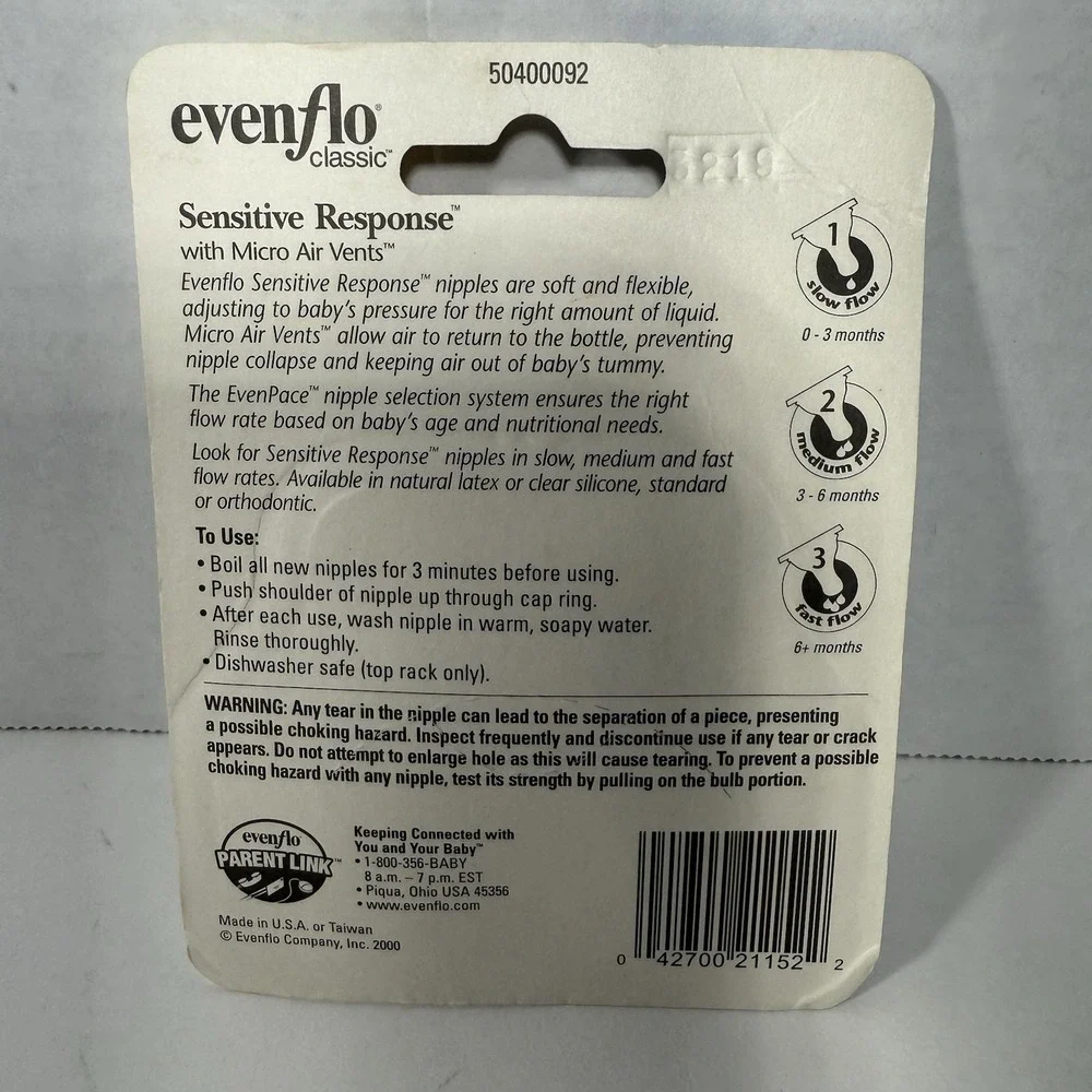 Vtg Evenflo Classic Sensitive Medium Flow #2‎ Orthodontic Bottle Nipples NOS NEW